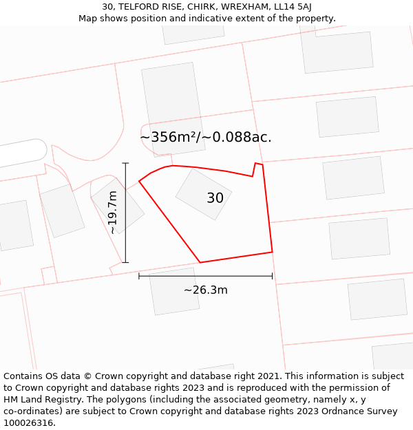 30, TELFORD RISE, CHIRK, WREXHAM, LL14 5AJ: Plot and title map