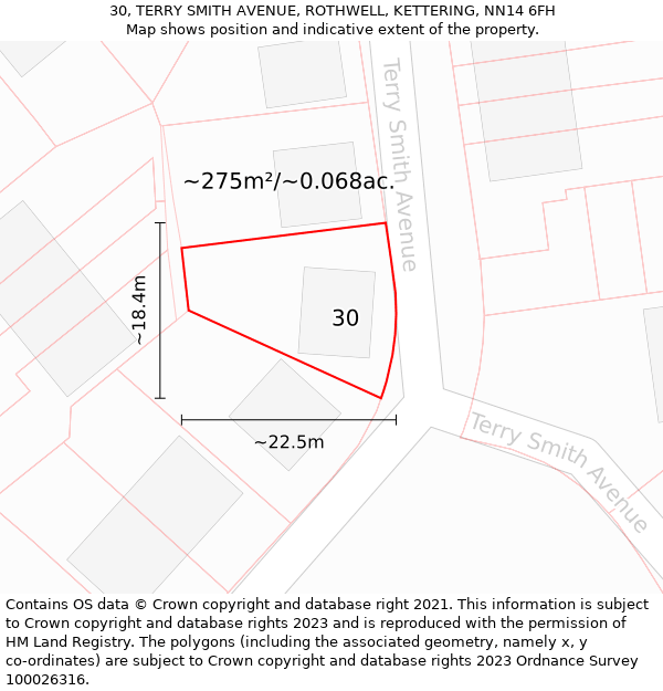 30, TERRY SMITH AVENUE, ROTHWELL, KETTERING, NN14 6FH: Plot and title map