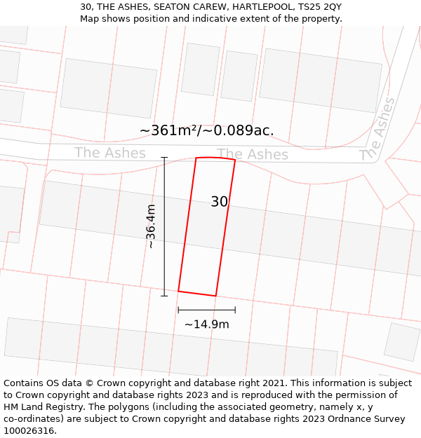 30, THE ASHES, SEATON CAREW, HARTLEPOOL, TS25 2QY: Plot and title map