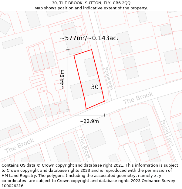 30, THE BROOK, SUTTON, ELY, CB6 2QQ: Plot and title map