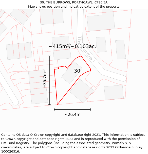 30, THE BURROWS, PORTHCAWL, CF36 5AJ: Plot and title map