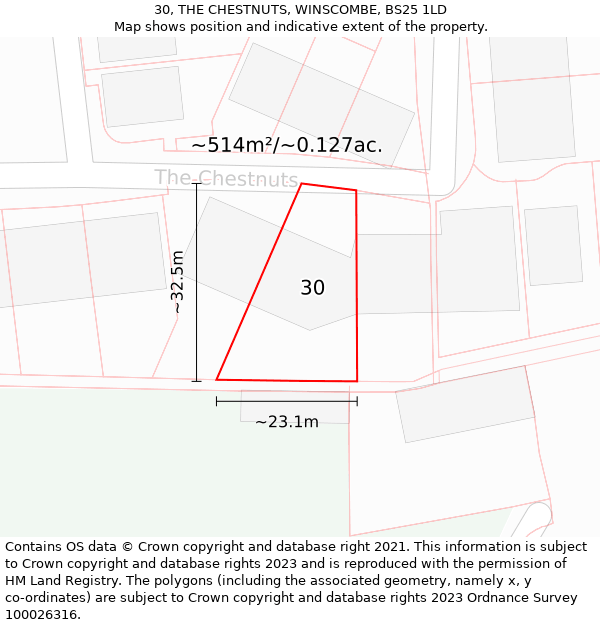 30, THE CHESTNUTS, WINSCOMBE, BS25 1LD: Plot and title map