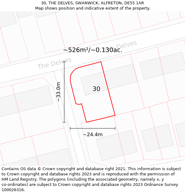 30, THE DELVES, SWANWICK, ALFRETON, DE55 1AR: Plot and title map