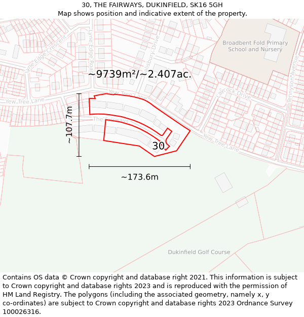 30, THE FAIRWAYS, DUKINFIELD, SK16 5GH: Plot and title map