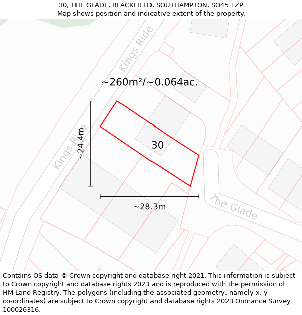 30, THE GLADE, BLACKFIELD, SOUTHAMPTON, SO45 1ZP: Plot and title map