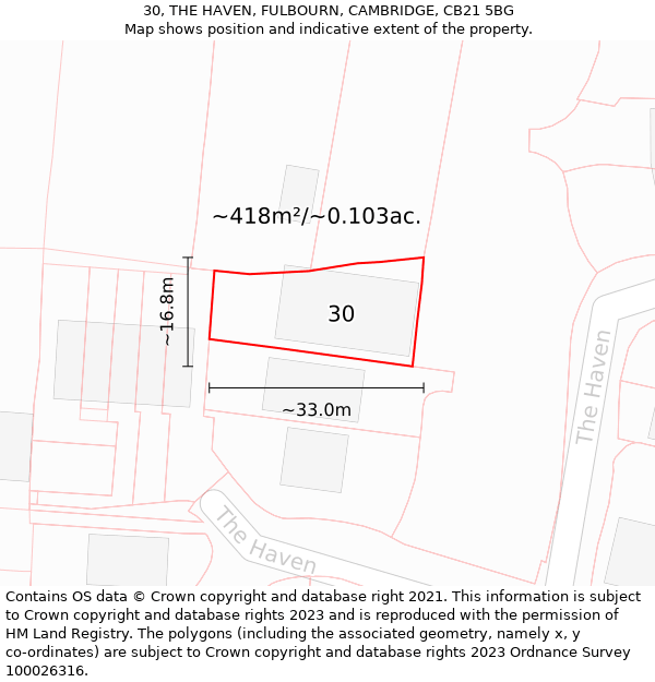 30, THE HAVEN, FULBOURN, CAMBRIDGE, CB21 5BG: Plot and title map