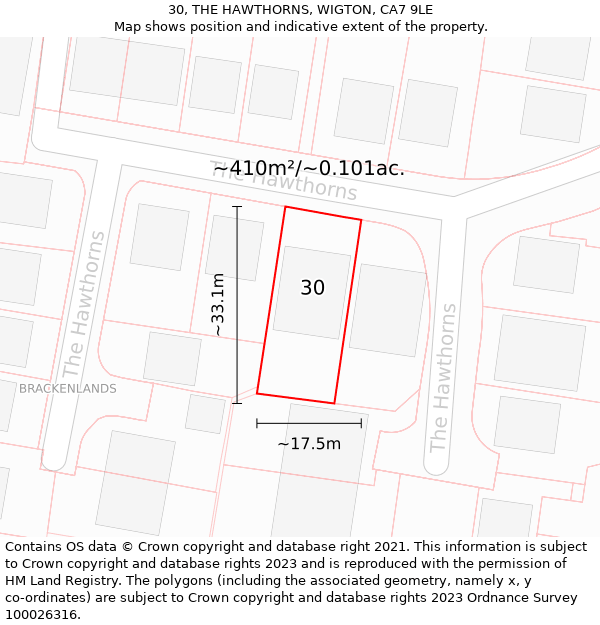 30, THE HAWTHORNS, WIGTON, CA7 9LE: Plot and title map