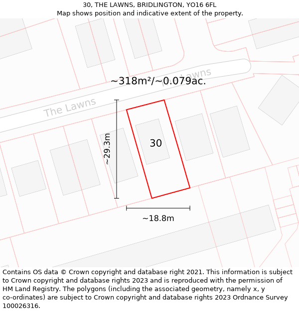 30, THE LAWNS, BRIDLINGTON, YO16 6FL: Plot and title map