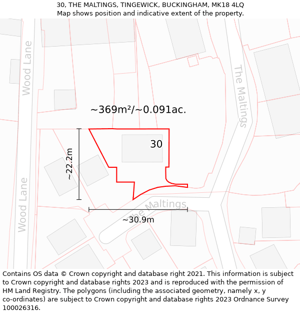 30, THE MALTINGS, TINGEWICK, BUCKINGHAM, MK18 4LQ: Plot and title map