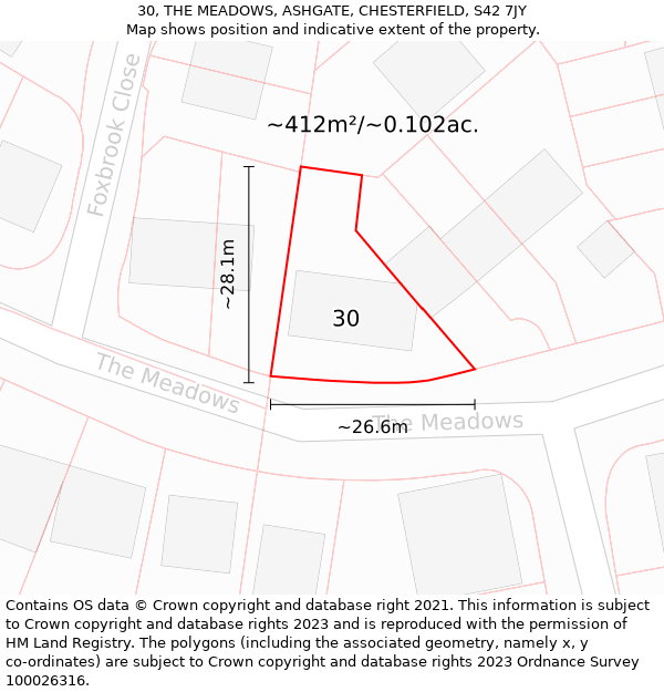 30, THE MEADOWS, ASHGATE, CHESTERFIELD, S42 7JY: Plot and title map