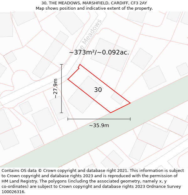 30, THE MEADOWS, MARSHFIELD, CARDIFF, CF3 2AY: Plot and title map