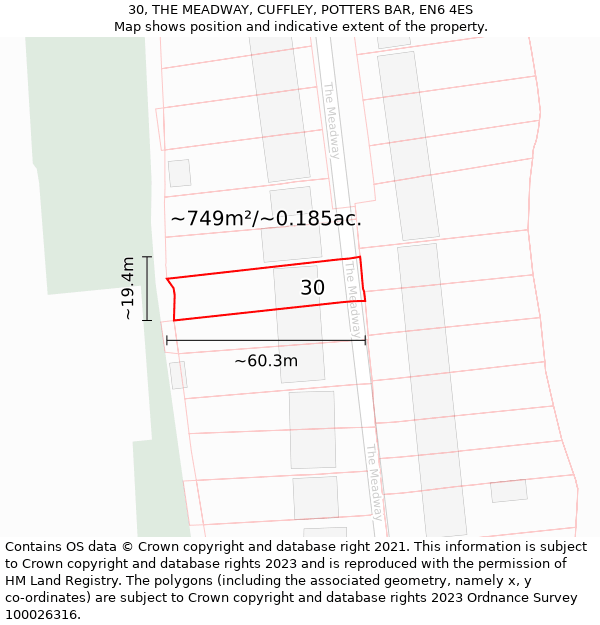 30, THE MEADWAY, CUFFLEY, POTTERS BAR, EN6 4ES: Plot and title map