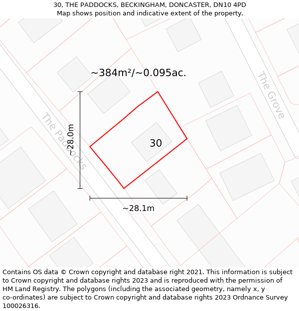 30, THE PADDOCKS, BECKINGHAM, DONCASTER, DN10 4PD: Plot and title map