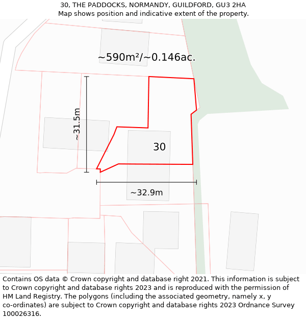 30, THE PADDOCKS, NORMANDY, GUILDFORD, GU3 2HA: Plot and title map