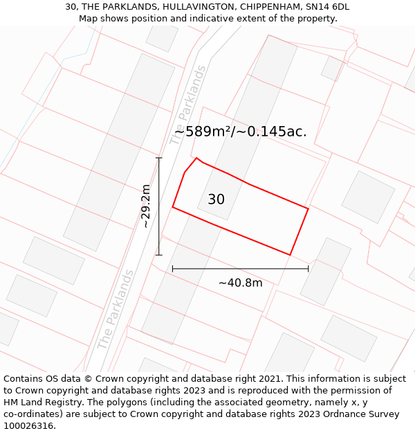 30, THE PARKLANDS, HULLAVINGTON, CHIPPENHAM, SN14 6DL: Plot and title map