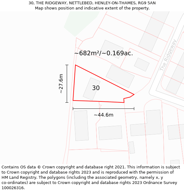 30, THE RIDGEWAY, NETTLEBED, HENLEY-ON-THAMES, RG9 5AN: Plot and title map