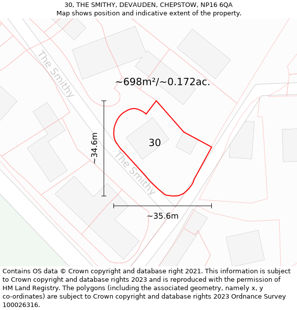 30, THE SMITHY, DEVAUDEN, CHEPSTOW, NP16 6QA: Plot and title map