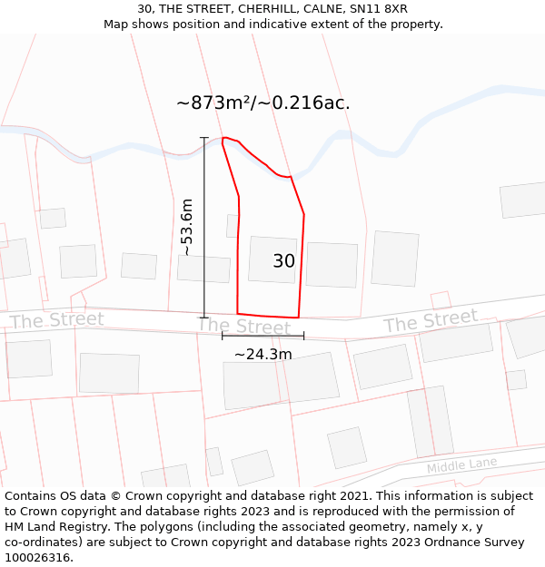 30, THE STREET, CHERHILL, CALNE, SN11 8XR: Plot and title map