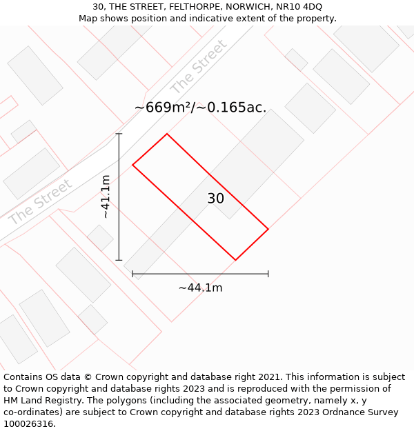30, THE STREET, FELTHORPE, NORWICH, NR10 4DQ: Plot and title map