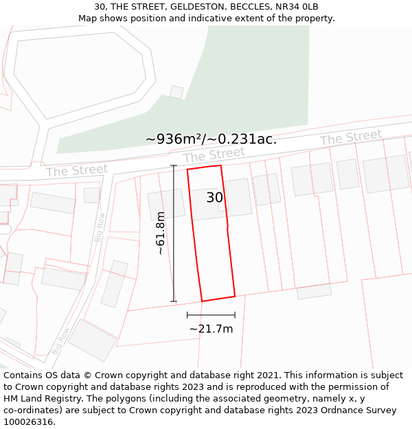 30, THE STREET, GELDESTON, BECCLES, NR34 0LB: Plot and title map
