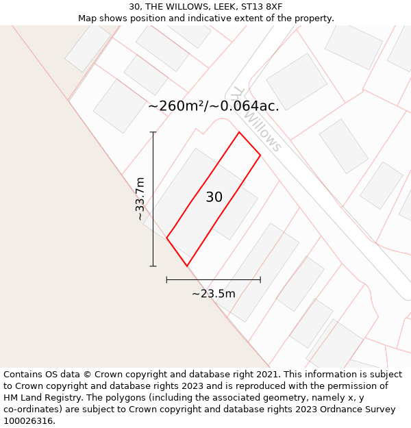 30, THE WILLOWS, LEEK, ST13 8XF: Plot and title map