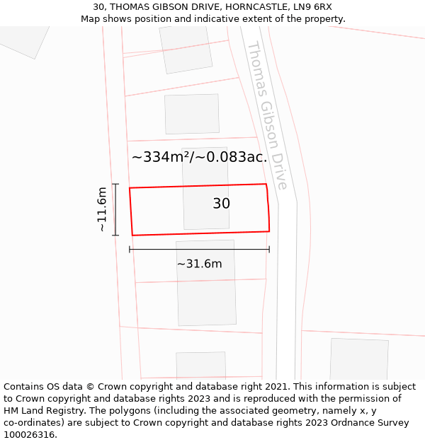 30, THOMAS GIBSON DRIVE, HORNCASTLE, LN9 6RX: Plot and title map