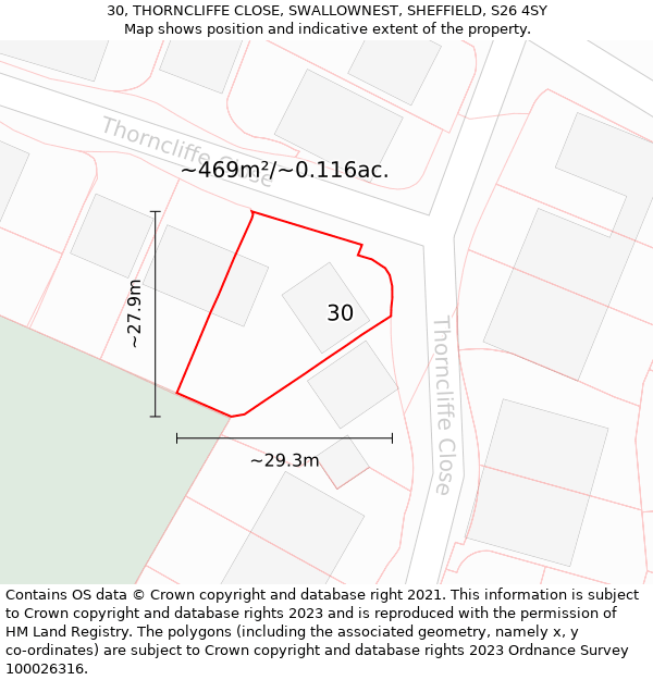 30, THORNCLIFFE CLOSE, SWALLOWNEST, SHEFFIELD, S26 4SY: Plot and title map