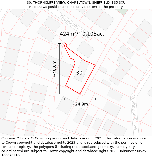 30, THORNCLIFFE VIEW, CHAPELTOWN, SHEFFIELD, S35 3XU: Plot and title map