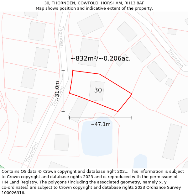 30, THORNDEN, COWFOLD, HORSHAM, RH13 8AF: Plot and title map