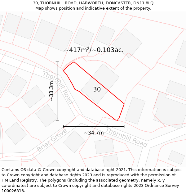 30, THORNHILL ROAD, HARWORTH, DONCASTER, DN11 8LQ: Plot and title map