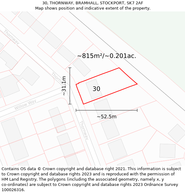 30, THORNWAY, BRAMHALL, STOCKPORT, SK7 2AF: Plot and title map