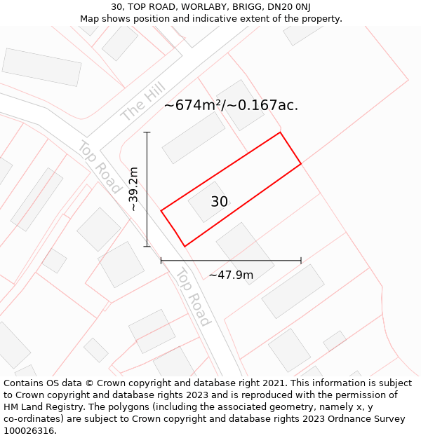 30, TOP ROAD, WORLABY, BRIGG, DN20 0NJ: Plot and title map