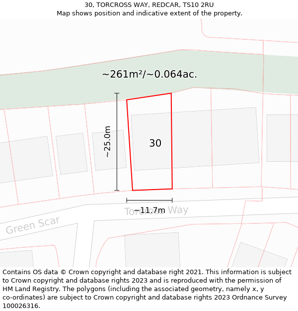 30, TORCROSS WAY, REDCAR, TS10 2RU: Plot and title map