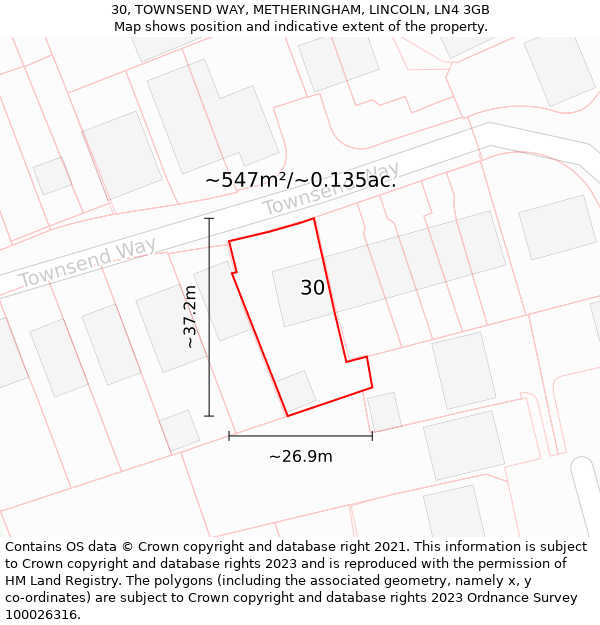 30, TOWNSEND WAY, METHERINGHAM, LINCOLN, LN4 3GB: Plot and title map