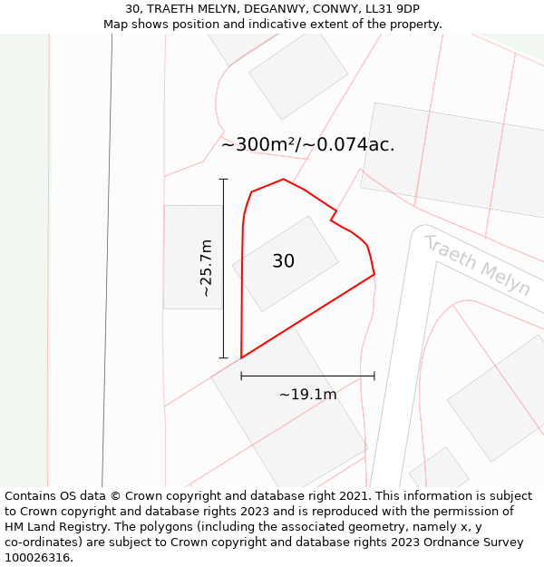 30, TRAETH MELYN, DEGANWY, CONWY, LL31 9DP: Plot and title map