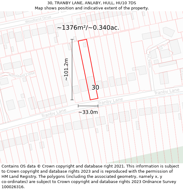 30, TRANBY LANE, ANLABY, HULL, HU10 7DS: Plot and title map