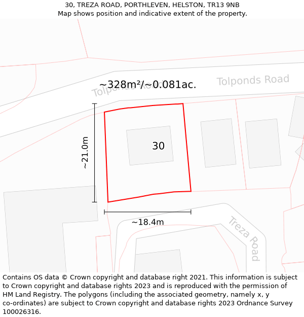 30, TREZA ROAD, PORTHLEVEN, HELSTON, TR13 9NB: Plot and title map