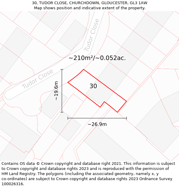 30, TUDOR CLOSE, CHURCHDOWN, GLOUCESTER, GL3 1AW: Plot and title map