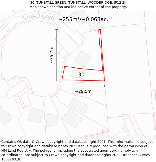 30, TUNSTALL GREEN, TUNSTALL, WOODBRIDGE, IP12 2JJ: Plot and title map