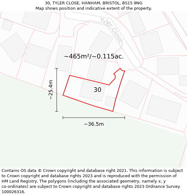 30, TYLER CLOSE, HANHAM, BRISTOL, BS15 9NG: Plot and title map