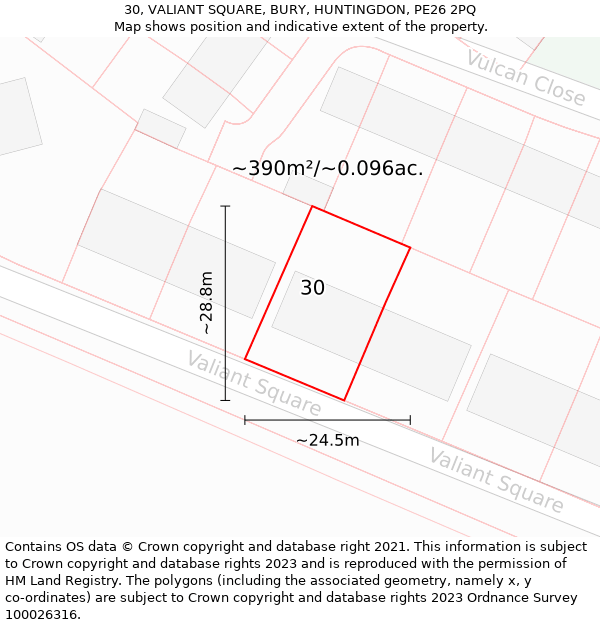 30, VALIANT SQUARE, BURY, HUNTINGDON, PE26 2PQ: Plot and title map