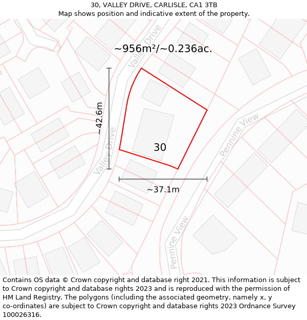 30, VALLEY DRIVE, CARLISLE, CA1 3TB: Plot and title map