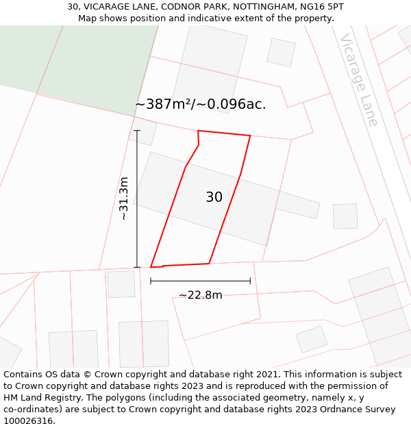 30, VICARAGE LANE, CODNOR PARK, NOTTINGHAM, NG16 5PT: Plot and title map