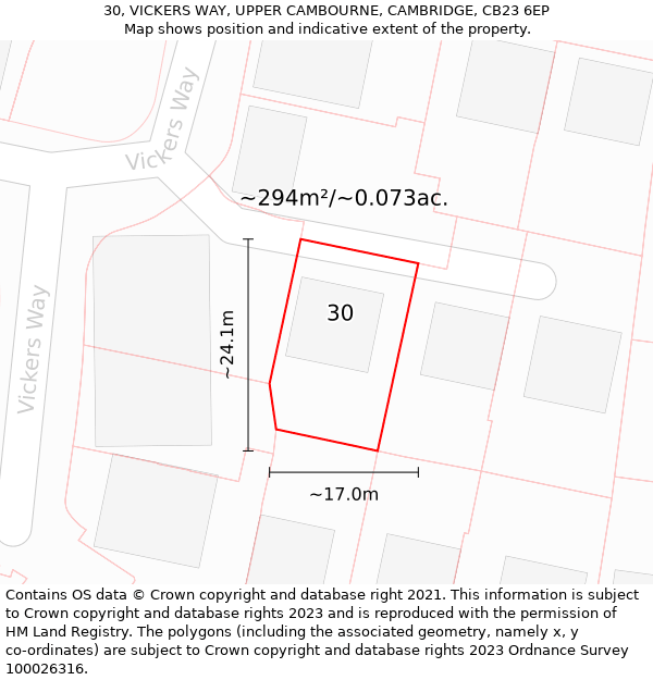 30, VICKERS WAY, UPPER CAMBOURNE, CAMBRIDGE, CB23 6EP: Plot and title map