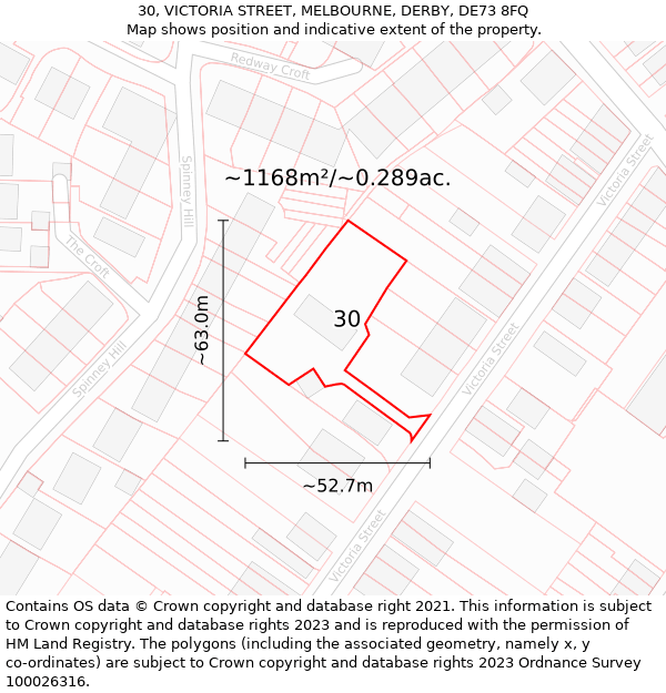 30, VICTORIA STREET, MELBOURNE, DERBY, DE73 8FQ: Plot and title map