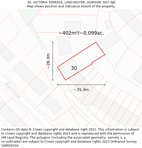 30, VICTORIA TERRACE, LANCHESTER, DURHAM, DH7 0JB: Plot and title map