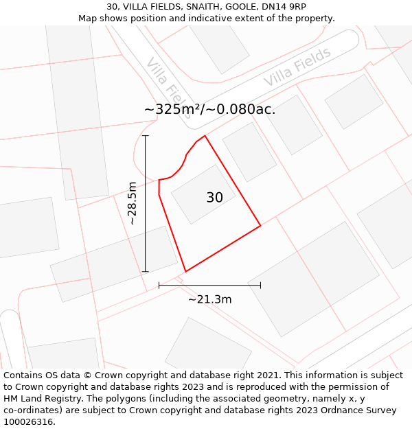 30, VILLA FIELDS, SNAITH, GOOLE, DN14 9RP: Plot and title map