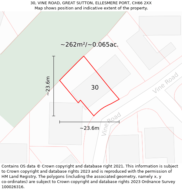 30, VINE ROAD, GREAT SUTTON, ELLESMERE PORT, CH66 2XX: Plot and title map