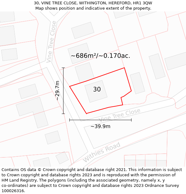 30, VINE TREE CLOSE, WITHINGTON, HEREFORD, HR1 3QW: Plot and title map