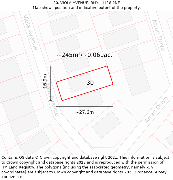 30, VIOLA AVENUE, RHYL, LL18 2NE: Plot and title map